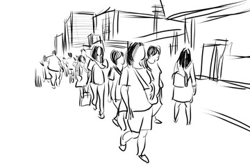 sketch people in urban scene