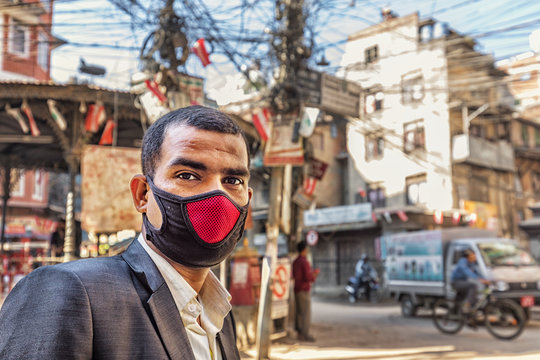 Nepalese with Surgical Mask, Kathmandu, Nepal