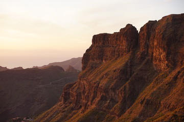 Beautiful summer landscape in the mountains with the sun at dawn