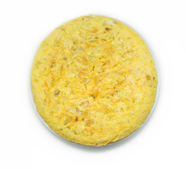 Delicious and traditional Spanish omelette isolated on white background. Spanish tortilla.