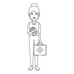 woman doctor with medical kit avatar character vector illustration design