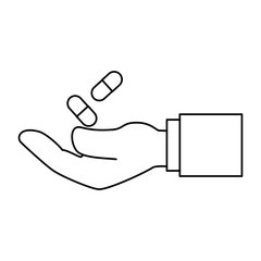 hand with capsules medicine isolated icon vector illustration design