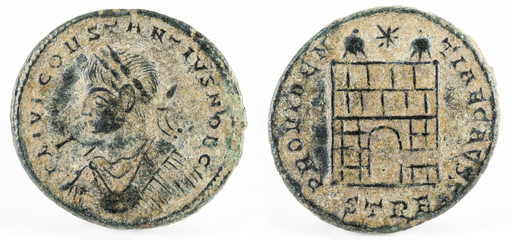 Ancient Roman copper coin of Emperor Constantius II.