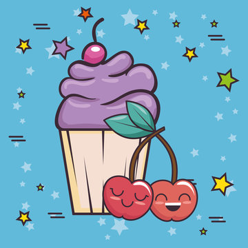 Delicious Cupcake Pop Art Vector Illustration Design