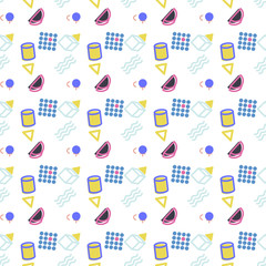 Abstract seamless vector pattern for girls, boys, clothes. Creative background with dots, geometric figures Funny wallpaper for textile and fabric. Fashion style. Colorful bright