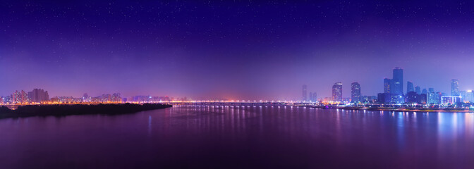 Night panorama of Yeouido island - famous buisness district of Seoul, South Korea