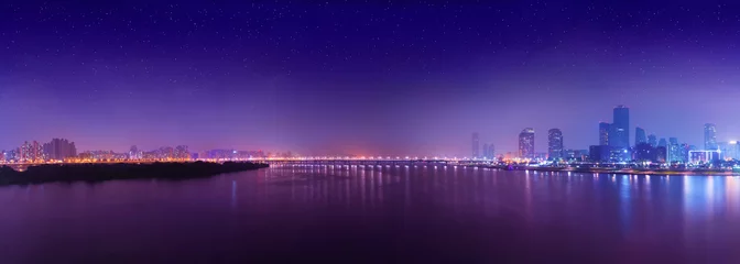 Selbstklebende Fototapeten Seoel Nachtpanorama der Insel Yeouido - berühmter Geschäftsbezirk von Seoul, Südkorea  © niyazz