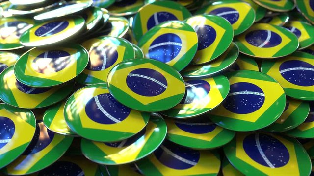 Pile of badges featuring flags of Brazil