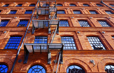Fire escapes - Old factory after revitalization in city Lodz