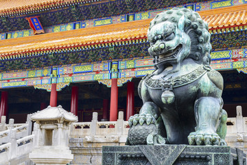 Chinese guardian lion. Located in The Palace Museum (Forbidden City), Beijing, China.	