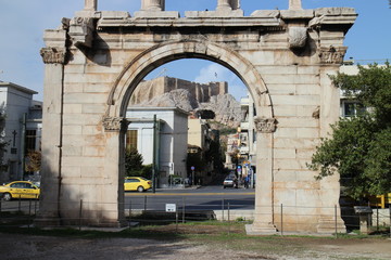 Arch of Hadrian with the Acropolis seen in the background, Athens, Greece