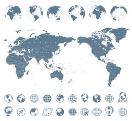 World Map Gray - Asia in Center © Porcupen