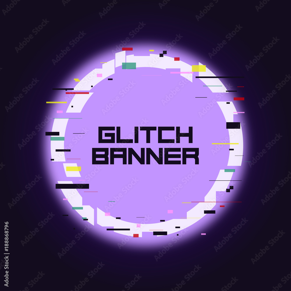 Aufkleber glitch rounded banner. glitched neon circle frame with distortion. trendy design for card, web, post