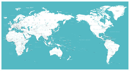 World Map Flat - Asia in Center