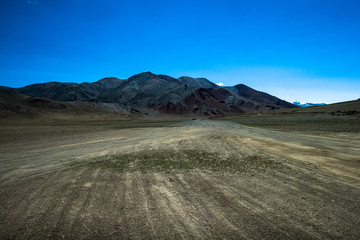 View of a cold desert and mountain in Ladakh, India