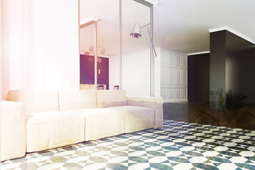 White and black living room corner toned