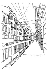 Vector Graphics City. Building's facade. Sketch  illustration