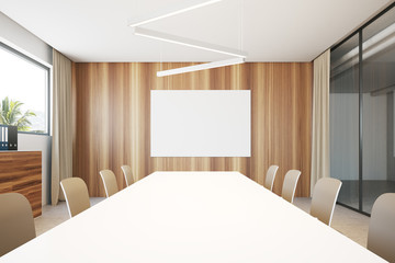 White and wooden meeting room poster