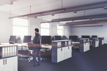 White office interior side, businessman