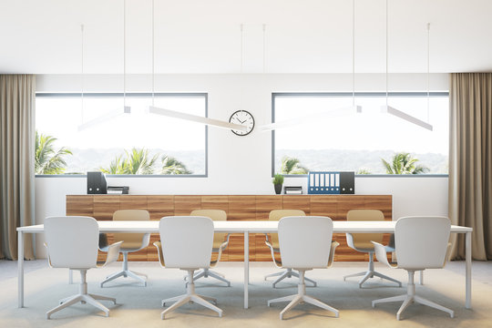 White and wooden meeting room interior