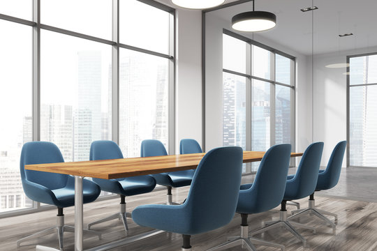 Meeting room corner, blue chairs