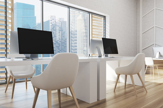 Modern white and wooden office close up