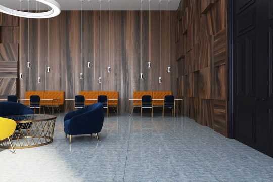 Wooden modern office waiting room