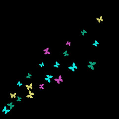 Spring Background with Colorful Butterflies. Simple Feminine Pattern for Card, Invitation, Print. Trendy Decoration with Beautiful Butterfly Silhouettes. Vector Background with Moth