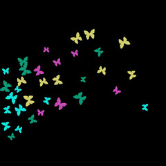 Spring Background with Colorful Butterflies. Simple Feminine Pattern for Card, Invitation, Print. Trendy Decoration with Beautiful Butterfly Silhouettes. Vector Background with Moth