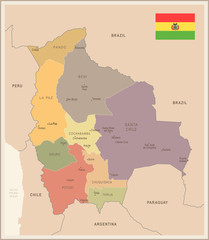 Bolivia - vintage map and flag - Detailed Vector Illustration
