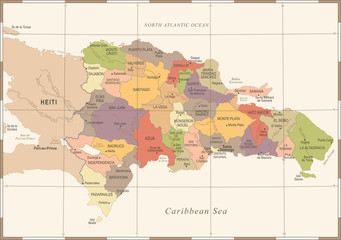 Dominican Republic Map - Vintage Detailed Vector Illustration