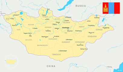 Mongolia Map - Detailed Vector Illustration