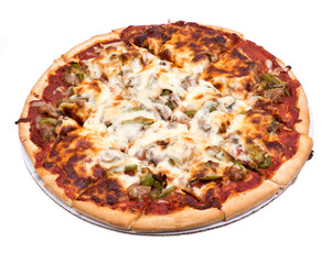 Chicago classic thin crust sausage, mushrooms, green peppers and onion pizza