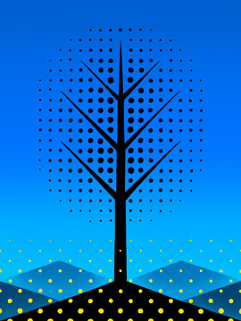 Tree in Summer with Abstract Fireflies 