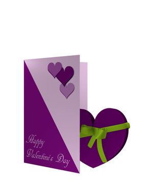 Valentinskarte mit lila Herz und einer Schleife.