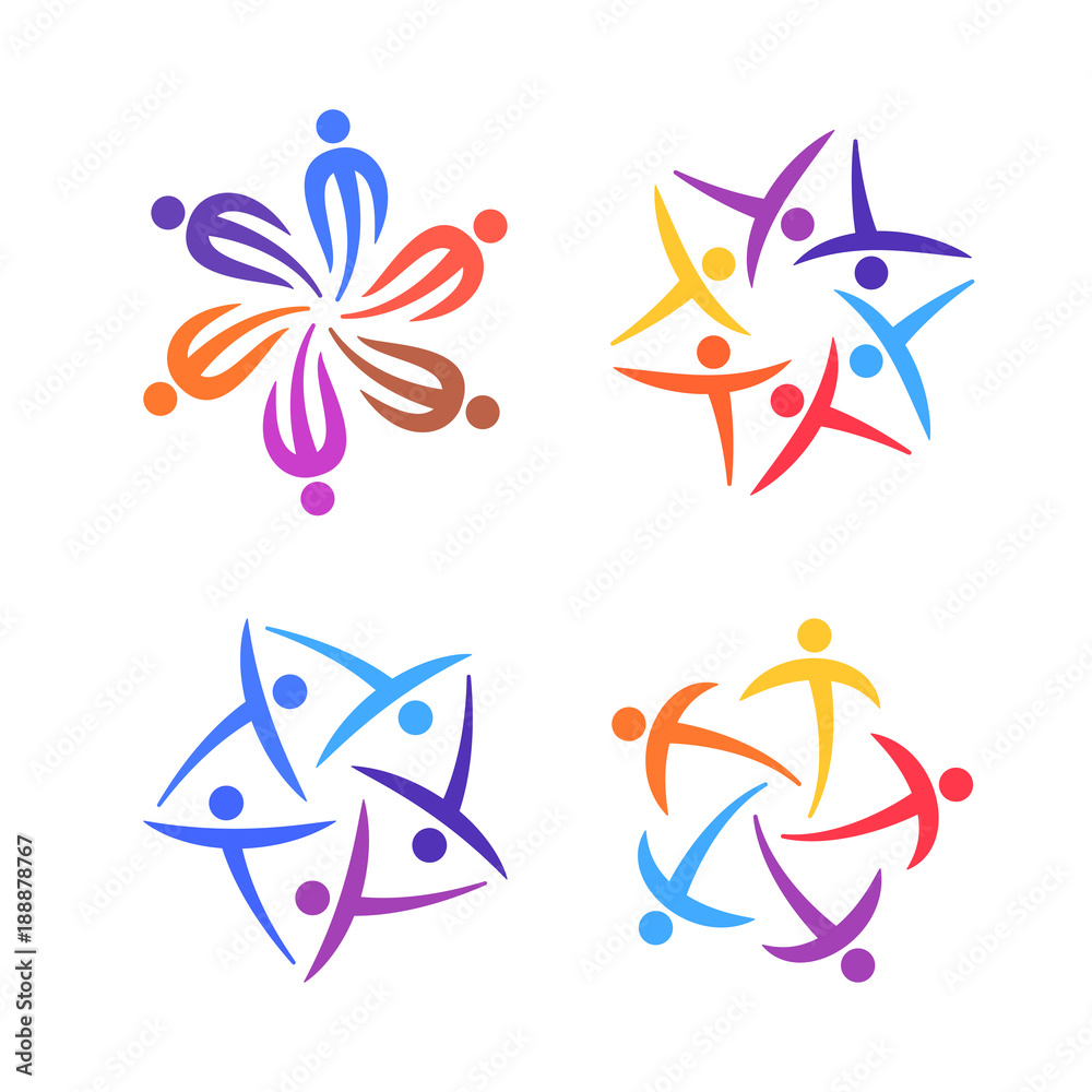 Wall mural People creative logo set. Community, team, family or network template icons concept. Vector illustration