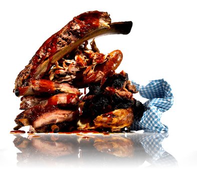 Grilled Meat With Barbecue Sauce And Napkin On White Background