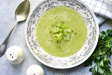 Pureed celery soup.Top view.