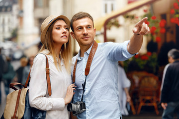 Travel. Couple Walking On Streets On Weekend Vacation