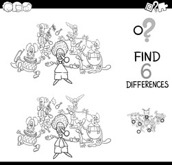 differences game with clown characters for coloring