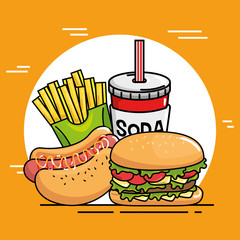 fast food stickers pop art vector illustration design