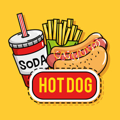 fast food stickers pop art vector illustration design