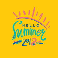 Summer handwritten. Bright card Hello Summer 2018.