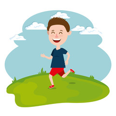 Obraz na płótnie Canvas happy boy running in the field vector illustration design