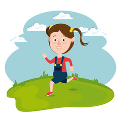 Obraz na płótnie Canvas happy girl running in the field vector illustration design