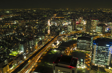 横浜　夜景 みなとみらいと横浜駅方面