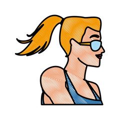 Woman head witn sunglasses icon vector illustration graphic design