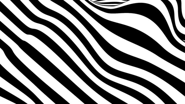 Abstract black and white striped optical illusion three dimensional geometrical wave shape