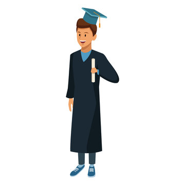 Young man student with graduation gown icon vector illustration graphic design