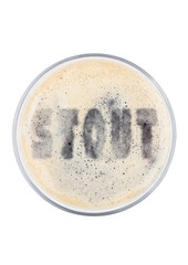 Glass of stout beer top with letters shape